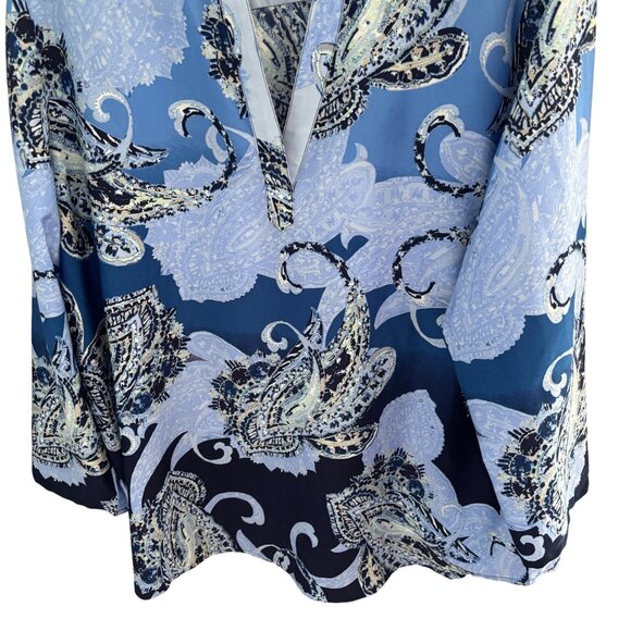 Chico's Blue Swirl Paisley Split V-Neck Tunic Blouse Top Sz 3 XL Long Sleeve - Picture 5 of 7